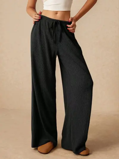 Summer High Waist Casual Solid Color Wide Leg Pants
