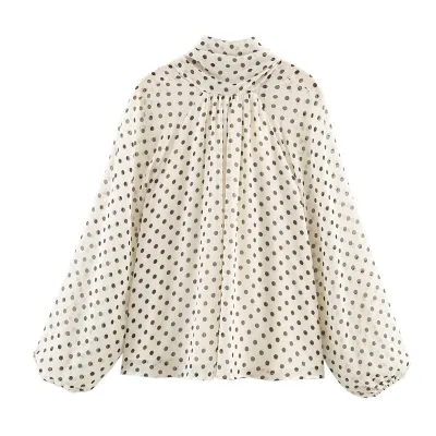 Women Fashion Casual Spring Casual Polka Dot Print Long-Sleeve Loose Blouse