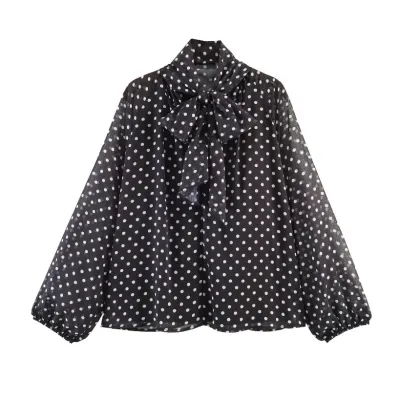Women Fashion Casual Spring Casual Polka Dot Print Long-Sleeve Loose Blouse