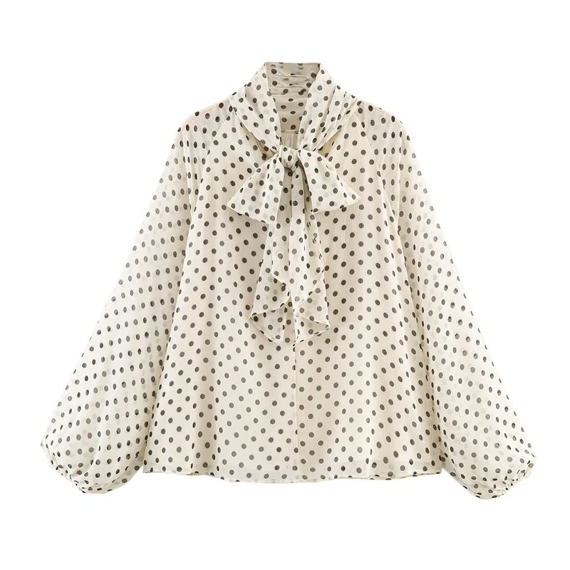 Women Fashion Casual Spring Casual Polka Dot Print Long-Sleeve Loose Blouse