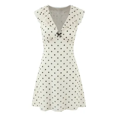 Women Fashion Sexy Summer Polka Dot Print Sleeveless Slim Fit Ruffled Dress