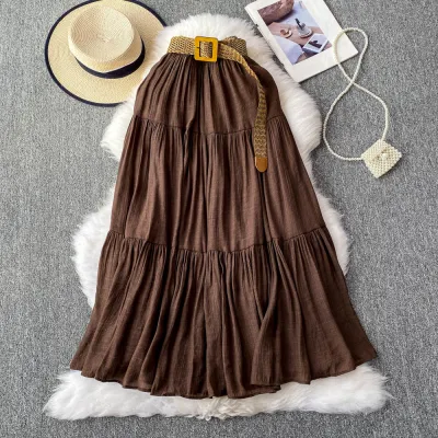 Women Fashion Casual Summer Solid Color High Waist Large Puff Skirt
