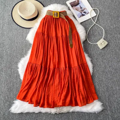 Women Fashion Casual Summer Solid Color High Waist Large Puff Skirt
