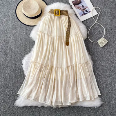 Women Fashion Casual Summer Solid Color High Waist Large Puff Skirt