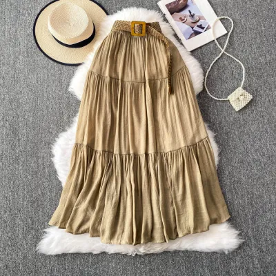 Women Fashion Casual Summer Solid Color High Waist Large Puff Skirt