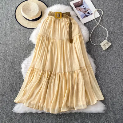 Women Fashion Casual Summer Solid Color High Waist Large Puff Skirt