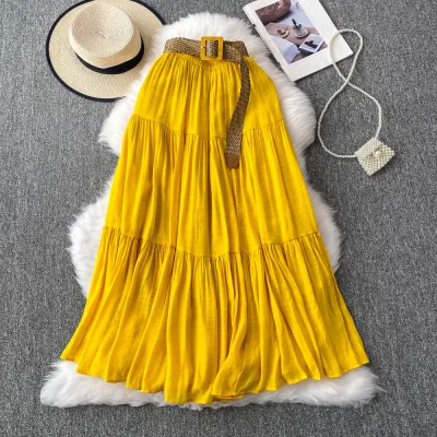 Women Fashion Casual Summer Solid Color High Waist Large Puff Skirt
