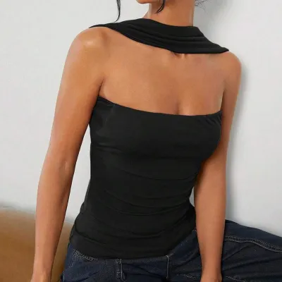 Women Fashion Sexy Summer Solid Color Halter-Neck Backless Slim-Fit Tank Top