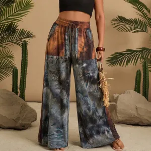Summer Bohemian Vacation Women High Waist Wide Leg Pants