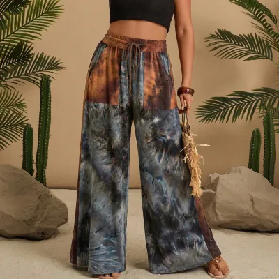 Summer Bohemian Vacation Women High Waist Wide Leg Pants