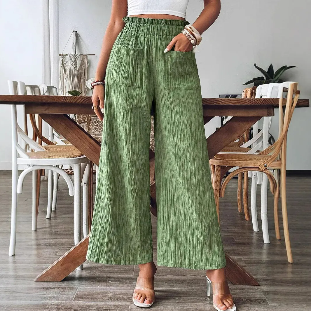 Bohemian Vacation Women'S Solid Color Casual Straight Leg Pants
