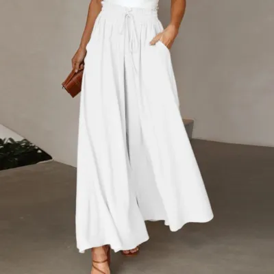 Summer Vacation Women Casual Solid Color Wide Leg Pants