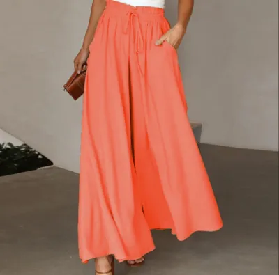 Summer Vacation Women Casual Solid Color Wide Leg Pants