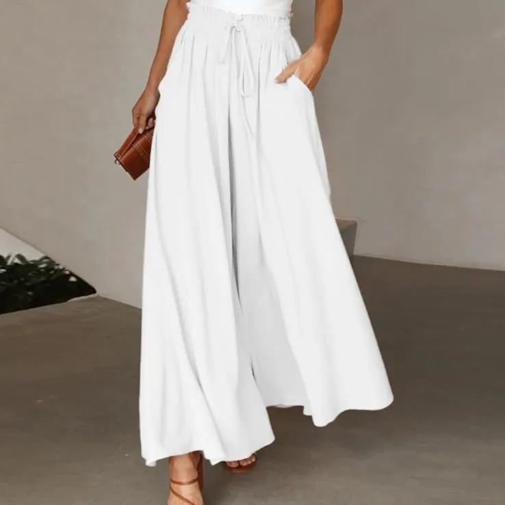 Summer Vacation Women Casual Solid Color Wide Leg Pants