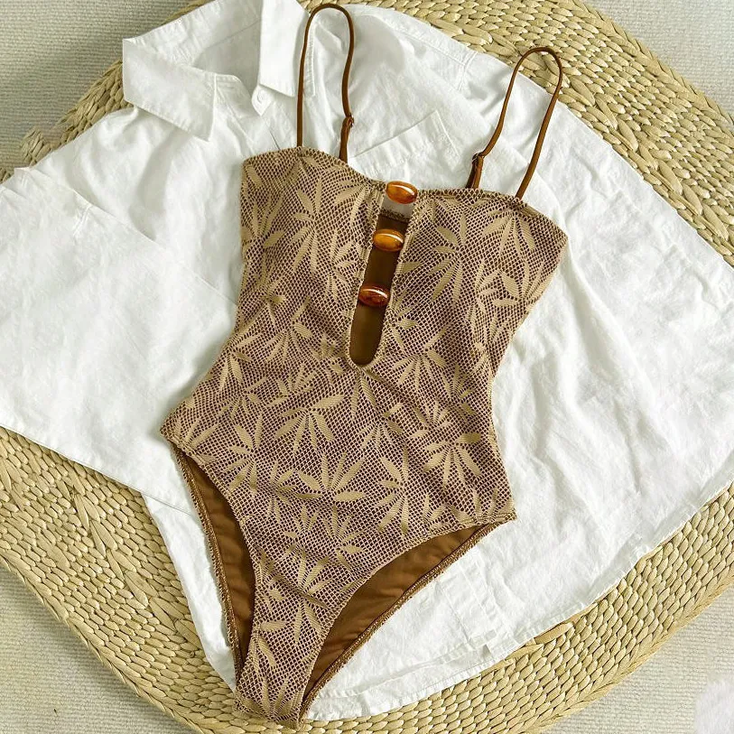 Women Fashion Sexy Boho Vacation Printed One-Piece Swimsuit
