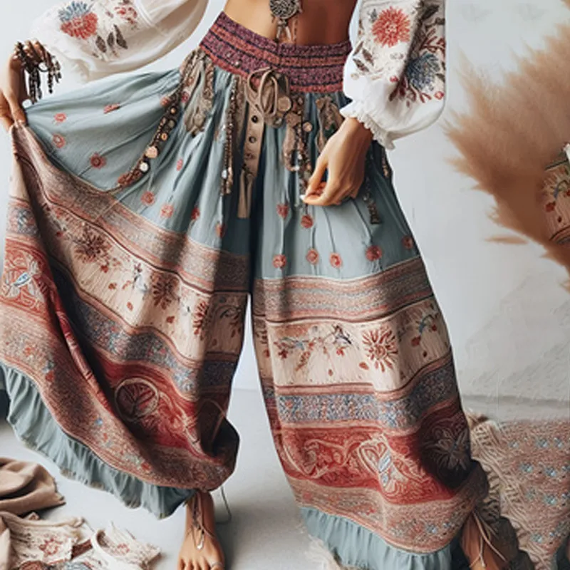Bohemian Vacation Women'S Printed High Waist Wide Leg Pants