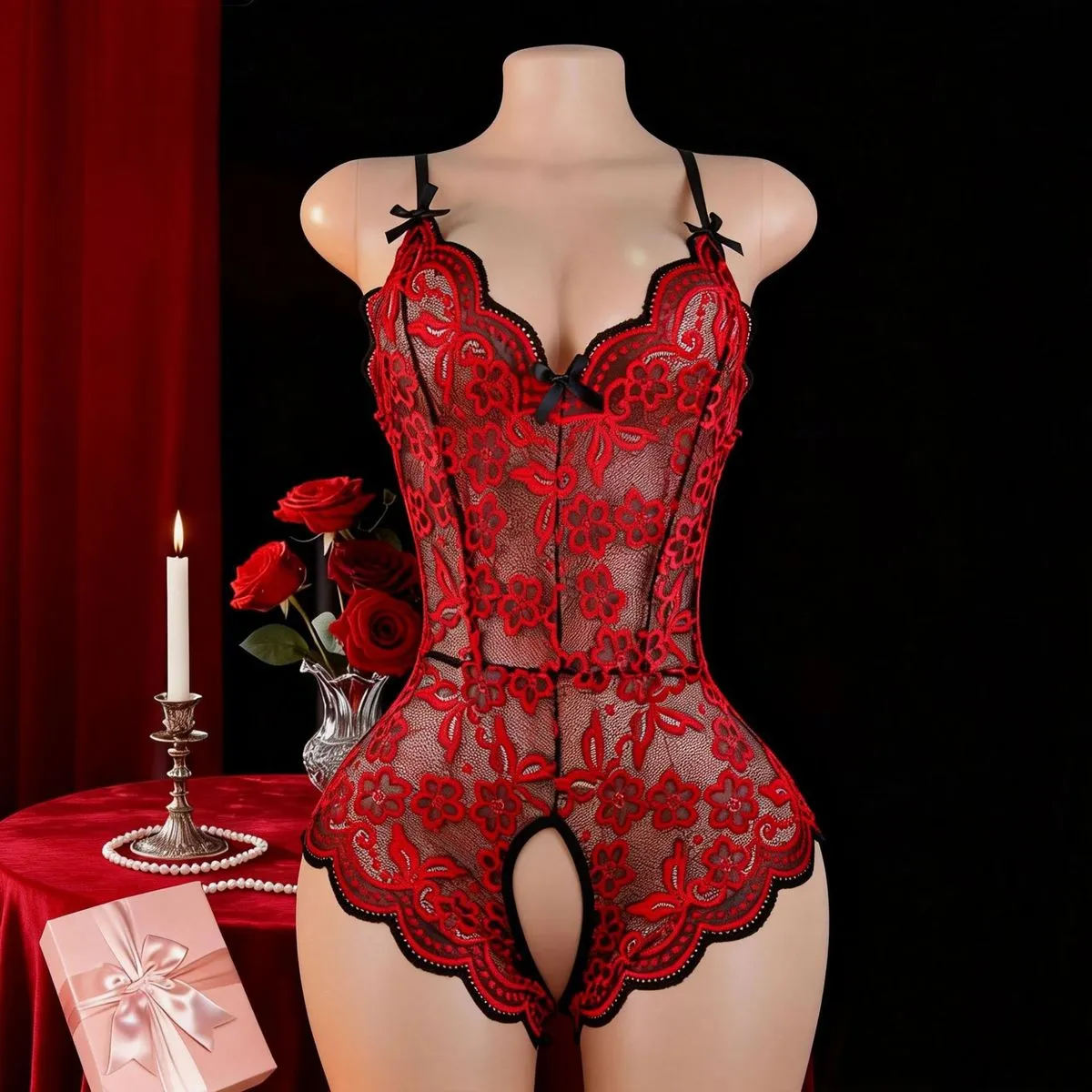 Women Fashion Lace Perspective One-Piece Sexy Lingerie