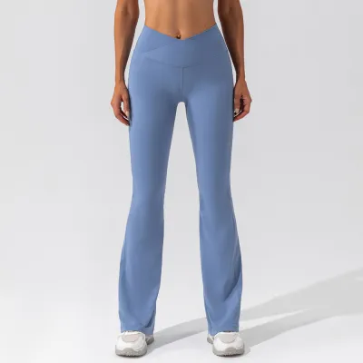 Women Fashion Casual Solid Color High Waist Tight Wide Leg Flared Sports Yoga Pants