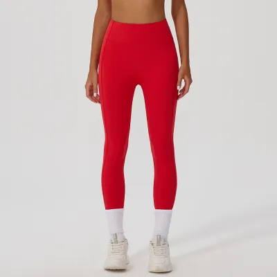 Women Fashion Casual Contrast Color High Waist Yoga Sports Leggings