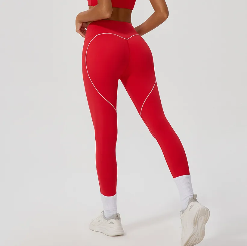 Women Fashion Casual Contrast Color High Waist Yoga Sports Leggings