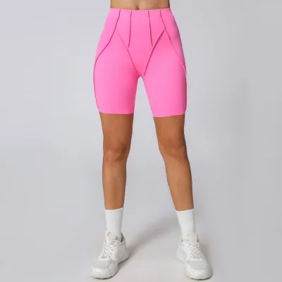 Women Fashion Casual Solid Color Quick-Drying Three-Dimensional Line High Waist Yoga Sports Shorts