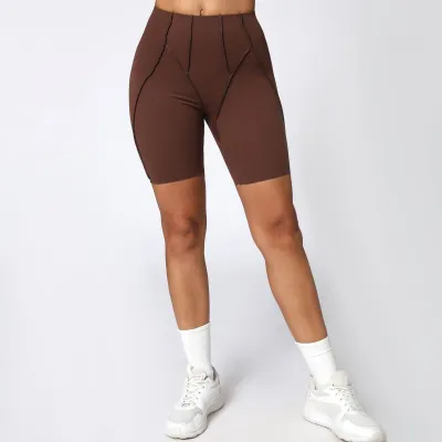 Women Fashion Casual Solid Color Quick-Drying Three-Dimensional Line High Waist Yoga Sports Shorts