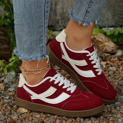 Zapatillas deportivas alemanas de moda para mujer, estilo casual, con bloques de color, punta redonda, cordones y suela blanda.