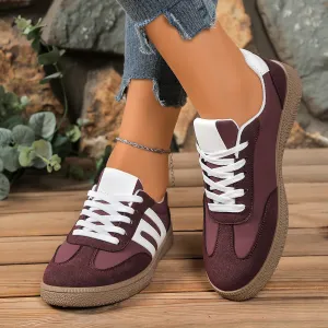 Women Fashion Casual Colorblock Lace-Up Flat German Sneakers Plus Size