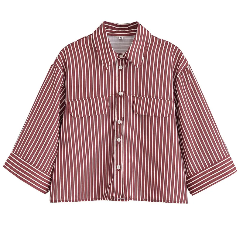 Spring And Summer Women'S Fashion Casual Loose Single Breasted Stripe Shirt