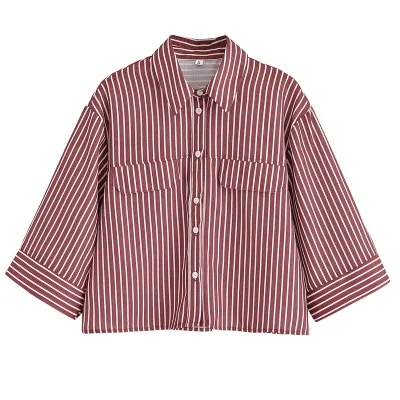Spring And Summer Women'S Fashion Casual Loose Single Breasted Stripe Shirt