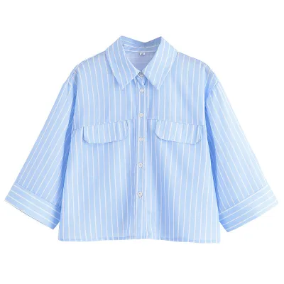 Spring And Summer Women'S Fashion Casual Loose Single Breasted Stripe Shirt