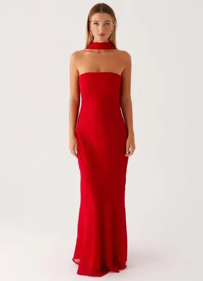 Women Elegant Floral Print Strapless Bodycon Maxi Dress