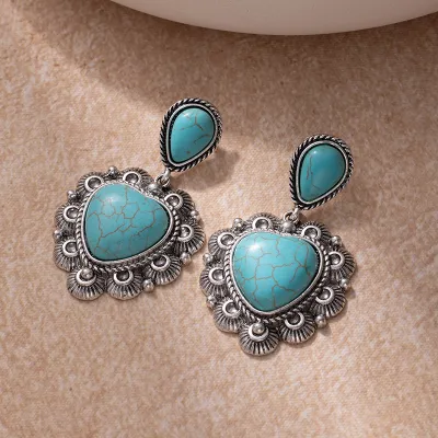 Bohemian Vintage Turquoise Heart Earrings