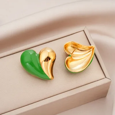 Fashion Stitching 304 Stainless Steel Heart-Shaped Light Luxury Earrings
