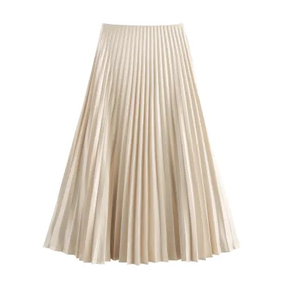 Women Fashion Spring Solid Color Pleated Skirt