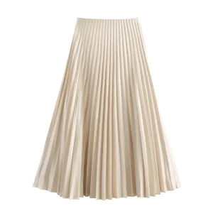 Women Fashion Spring Solid Color Pleated Skirt