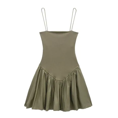 Women Fashion Sexy Summer Solid Color Spaghetti Strap Slim-Fit Tight Waist Dress