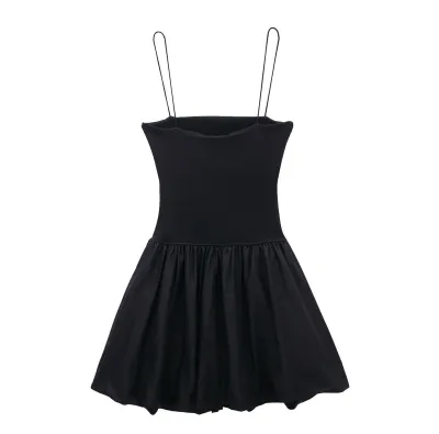 Women Fashion Sexy Summer Solid Color Spaghetti Strap Slim-Fit Tight Waist Dress
