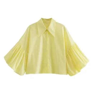 Women Fashion Casual Spring Stripe Lantern Sleeve Loose Blouse