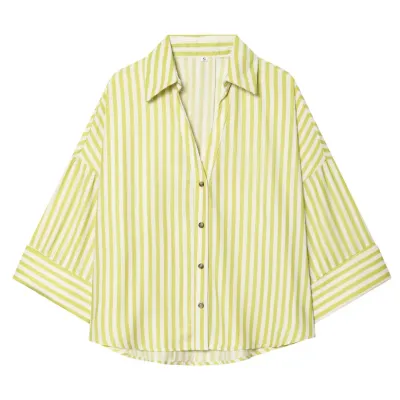 Women Fashion Casual Spring Stripe Laple Long-Sleeve Loose Blouse