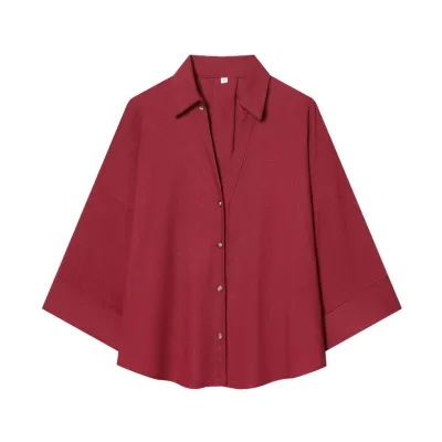 Women Fashion Casual Spring Stripe Laple Long-Sleeve Loose Blouse