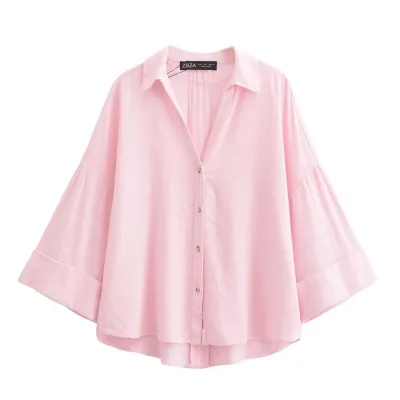 Women Fashion Casual Spring Stripe Laple Long-Sleeve Loose Blouse