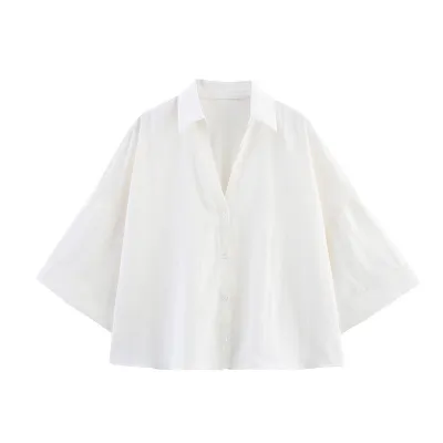 Summer Women Fashion Casual Short Sleeve Solid Color Short Shirt