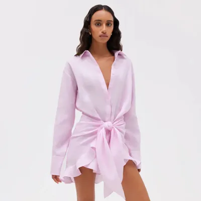 Vacation Women Solid Color Shirt Dress