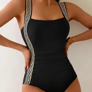 Women Fashion Sexy Contrast Color One-Piece Swimsuit