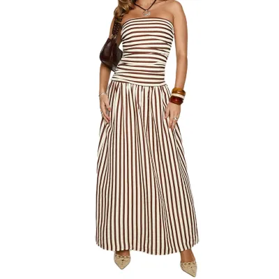 Women Fashion Sexy Elegant Summer Tube Top Slim Fit Pleated Dress