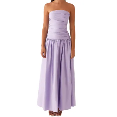 Women Fashion Sexy Elegant Summer Tube Top Slim Fit Pleated Dress