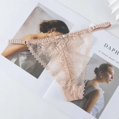 Women Fashion Sexy Solid Color Lace Thin Hollow-Out Thong