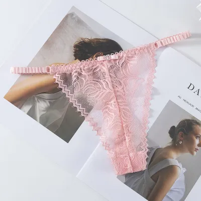 Women Fashion Sexy Solid Color Lace Thin Hollow-Out Thong