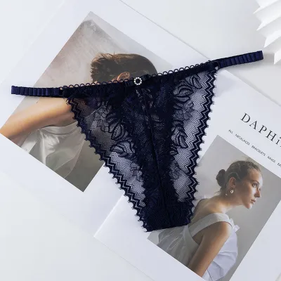 Women Fashion Sexy Solid Color Lace Thin Hollow-Out Thong
